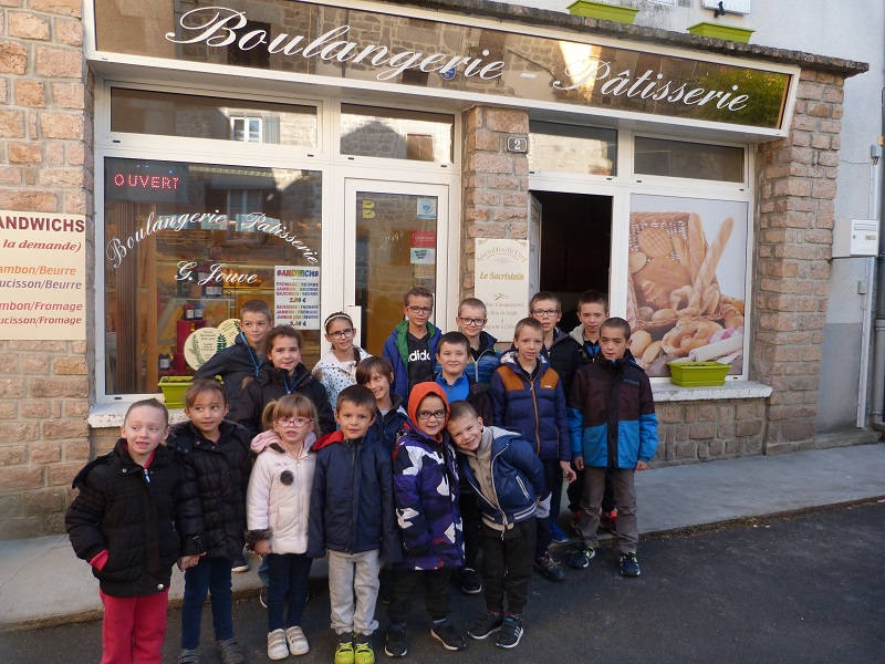 Les élèves devant la boulangerie de M. Jouve